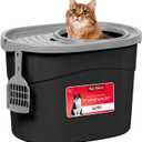 IRIS USA Cat Litter Box Large Top Entry with Lid Enclosed Covered Hooded Design Litter Catching Scatter Shield Pan Dog Proof Pet Proof Scoop Included Odor Control for Indoor Cats Kittens Black/Gray