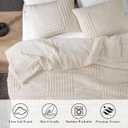 Amlie Home Queen Comforter Set, Beige Fleece Bedding Set with Stripe Jacquard, Soft Fluffy Bedding Set for Winter, 3 Pieces, 1 Warm Comforter and 2 Pillowcases