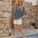 Uhiger Chiffon Blouses for Women V Neck Dressy Casual 3/4 Sleeve Tops 2026 Summer Vacation Double Layers Outfits (XXXL)