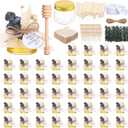 60 Set 1.5 oz Mini Plastic Honey Jars Small Honey Jars Party Favors in Bulk with Gold Lids Wood Bee Dipper Thank You Card Burlap Fabric Twine String Natural Plant for Baby Shower Wedding Gift