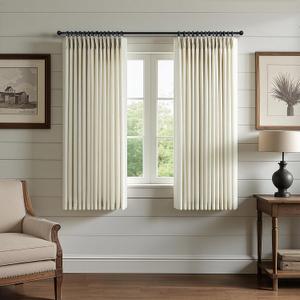 Beige Linen Pinch Pleated Curtains 58 Inch Length 2 Panels for Living Room Bedroom Country Rustic Neutral Boho Primitive Semi Sheer Pleat Drapes Light Filtering Short Curtains 40 x 58 Long Back Tab