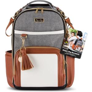 Itzy Ritzy Diaper Bag Backpack Large Capacity Boss Plus Baby Backpack Diaper Bag Featuring 19 Pockets, Changing Pad, Stroller Clips, and Comfortable Straps (Coffee & Cream)