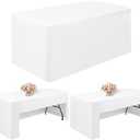 Pesonlook 6 Pack White Tablecloths 14 Ft X 60 Tablecloth, 72 x 30 Inch Washable Fabric Rectangular Folding Table Cover for 6 Ft Tables,Trade Show Table Cover for Parties/Wedding/Events