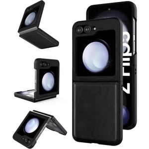 Foluu for Samsung Galaxy Z Flip 5 5G Case, Leather Case, PU Leather + Hard PC Shell Ultra Thin Slim Durable Protective Phone Case Cover for Samsung Galaxy Z Flip5 5G 2023 (Black)
