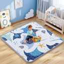 Baby Play Mat 45x45inch - Thick & Soft Baby Cushioned for Playpen - Crawling Mats for Babies Toddlers & Infant with Non-Slip Silicon Dot - Foldable Machine Washable Playmats for Floor (Blue)