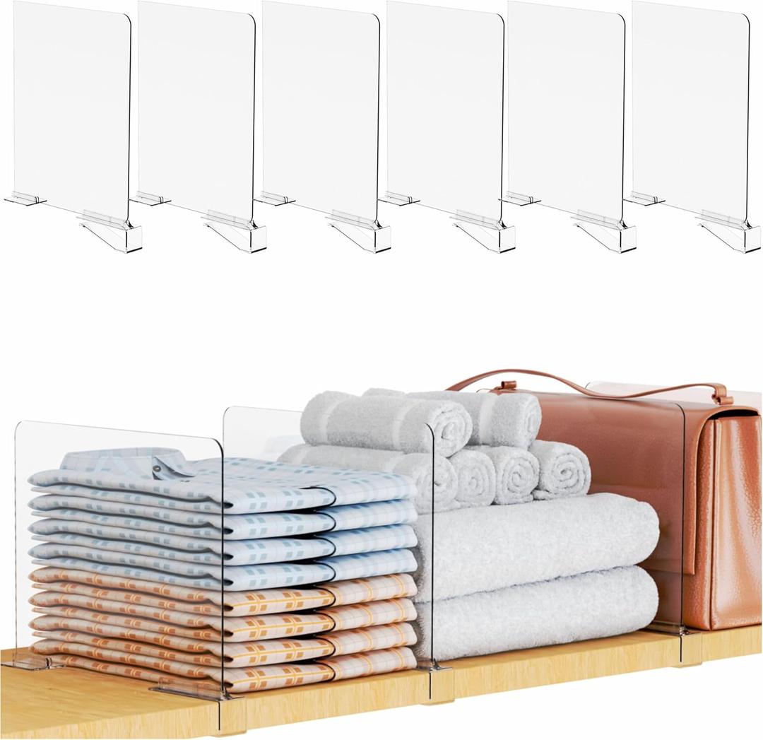 Yieach Adjustable Height Clear Shelf Dividers,6 Pack Acrylic Closet Shelf Dividers for Organization,11.1 Inch Tall Vertical Plastic Shelf Separators for Towel,Sweater,Towel Organizers and Bookshelf, Size: 6 Pack-For Max 1.2″ Thick