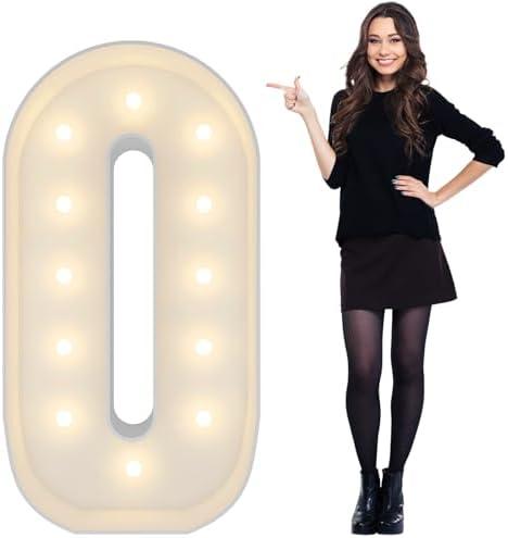 4FT Marquee Light Up Number Pre-Cut Frame Giant Marquee Numbers 0, Mosaic Numbers for Balloons, 20th 30th 40th 50th 60th Birthday Anniversary Decorations Party Decor