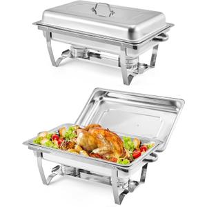 2 Pack Chafing Dishes for Buffet, 8QT Stainless Steel Chafers with Lids, Pans & Fuel Holders, Buffet Warmers Sets for Parties, Events, Banquets, Weddings, Dinners