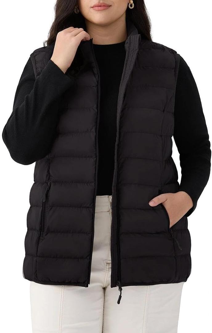 TIYOMI Women's Plus Size Zip Up Cotton Padded Vest Stand Collar Outerwear Sleeveless Thickened Coat XL-5XL (14W-28W) (4X-Large, Black)