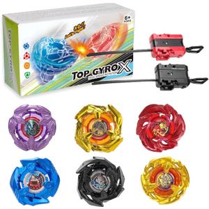 Gyro X Battle Blade Set, 6 Right Spinning Tops and 2 X Launhcers, Great Starter Gyro Pack for Boys Toys Kids Birthday Toy 6+