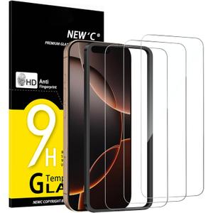 NEW'C 3 Pack Designed for iPhone 17, 17 Pro, iPhone 16 Pro Screen Protector (6.3 inches), Enhanced Tempered Glass Protection with easy installation tool included,Case Friendly Ultra Resistant (Transparent)