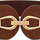 Womens Western Wide Waist Belt for Dress Vintage Stretchy Elastic Belt with Chunky Gold Buckle (Fits Waist 27"-30")