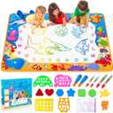 Water Doodle Mat - Kids Painting Writing Color Doodle Drawing Mat Toy Bring Magic Pens Educational Toys for Age 2 3 4 5 6 7 Year Old Girls Boys Age Toddler Gift (Ocean)