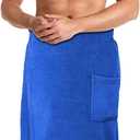 Tudomro 1 Pcs Men's Bath Wrap Towel Large Shower Adjustable Terry Body Spa Towel with Pocket After Shower Wrap for Men Gift Spa College Bath Dorm Room Gym (Bright Blue)