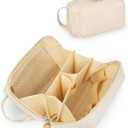 Travel Makeup Bag Gift for Women, Soft PU Leather Cosmetic Bags, Waterproof Toiletry Bag, Portable Wide Open Pouch, Travel Cosmetic Bag with Divider and Handle, Medium, Brown