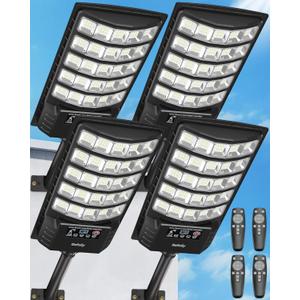 Gefolly Solar Street Lights Outdoor, 6500K Commercial Parking Lot Light Dusk to Dawn, IP68 Security Flood Lights with Motion Sensor Led Lamp for Warehouse, Road, Garden-4Pack