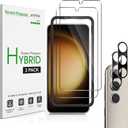amFilm [2+2 Pack Hybrid Film Screen Protector for Samsung Galaxy S23+/S23 Plus 6.6 Inch [100% Fingerprint ID Compatible] with Tempered Glass Camera Lens Protector and Easy Installation Tray