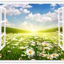 Fake Window for Walls Faux Window Decal Windows Poster Picture Open Window Wall Art Decor, Stick and Peel Wallpaper Nature Wall Decol Daisy Grass Scene Mural, 16"x24"