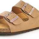 E E EMPTY Sandals Women Adjustable Double-Buckle Smooth Sandals, Comfortable Cork Sandals Suitable for Both Men and Women, with Bow Support (9, Brown)