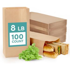MUCHII 8 LB Paper Lunch Bags,100 Count Brown Paper Bags for Lunches, Snacks, Take Out and Small Items