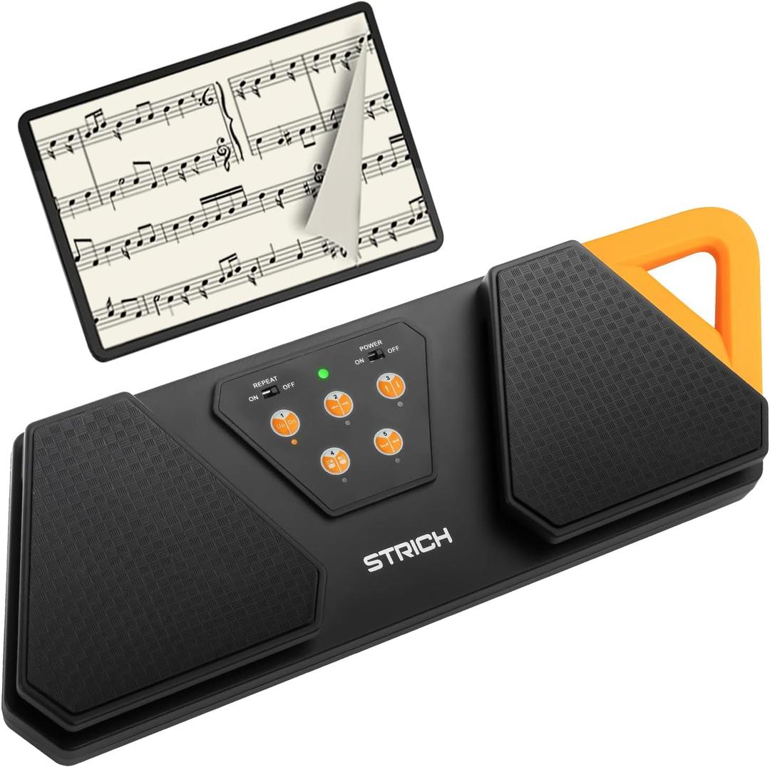 STRICH Wireless Page Turner Pedal for Musical Instruments, Anti-Slip Rubber Portable Foot Pedal, Silent Rechargeable Music Page Turner for iPad, Tablets, Phone, Super-long Endurance, SPT-10X, Orange