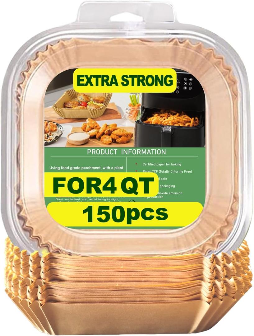 Air Fryer Liners Disposable 4QT/5QT for Chefman Air Fryer, 7.5 Inch 150Pcs Parchment Paper Liners for Chefman 4QT Compact Airfryer & TurboX 4-in-1 Air Fryer 5-Quart, 7.5 Inch Square