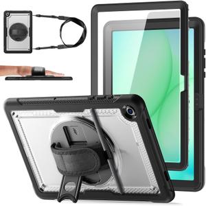 Case for Samsung Galaxy Tab A11 Plus/A9 Plus, with Hand/Shoulder Strap &360Rotate Stand, Pencil Holder Full-Body Drop Protection Cover for Galaxy Tab A11+/A9+ 11 Inch Tablet, Transparent