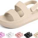 Kids Cloud Sandals Boys Girls Slip on Flat Slides Sandals EVA Summer Quick Drying Pillow Slipper With Hook Loop Back Strap (5 Big Kid, Beige)