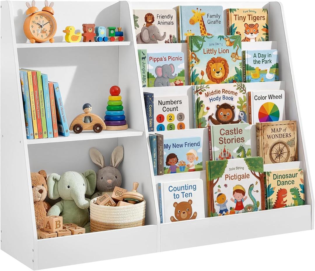 SONGMICS CUSTOS Collection - Book and Toy Storage Organizer, 5-Tier Montessori Kids Bookshelf and Toy Storage Shelf, for Children's Room, 11.8 x 40.8 x 31.5 Inches, Cloud White UGKR077WZ01, 2 Row