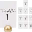 Hanna Roberts Modern Cursive Table Number Card Stock Signs with Round Stand for Wedding Reception, Restaurant, Event Party, 4" x 6" (Set of 10, 1-10, Gold)