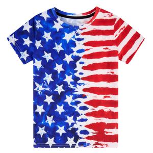 Enlifety Boys Girls American Flag T-Shirt Kids Watercolor Patriotic USA Flag Tee 4th of July Independence Day Red White Blue Shirt Summer Tops Size 9 12 (M)