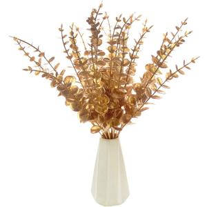 Tinsow 26pcs Artificial Eucalyptus Stems Gold Faux Eucalyptuses Branch Real Touch Leaf Wedding Bouquet Minimalist Fall Home Decor
