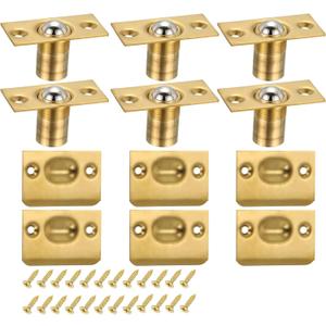 PATIKIL Stainless Steel Closet Ball Catch Door Hardware, 6 Pack Adjustable Cabinet Door Ball Catch Chrome Finish with Strike Plate & Screw for Interior Doors, Gold