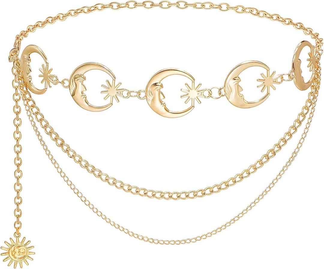 Multilayer Metal Sun Waist Chain Belt Fashion Body Jewelry for Women