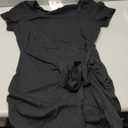 Women Summer Short Sleeve Square Neck Bodycon Tie Cinched Waist Romper Mini Dress Athletic Night Out Vacation Dress, Black, Size L