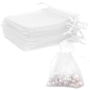 BOEIAC Organza Bags, White Organza Bags, 50Pcs, Sheer Organza Bags 3 x 4 inch, Jewelry Gift Bags, Party Favor Bags with Drawstring, Mesh Gift Pouches Mini Candy Bags for Wedding Christmas Party