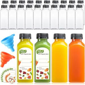 24 PACK 12 OZ Reusable Thicker Plastic Juice Bottles with Caps, Food Grade