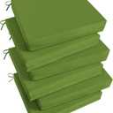 Basic Beyond Outdoor Chair Cushions Set of 6, Square Corner Outdoor Cushions for Patio Furniture, Water Resistant Patio Chair Cushions with 2 Ties, 18.5x16x3, Grass Green