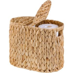 Toilet Paper Basket with Lid, Water Hyacinth Wicker Toilet Paper Storage Holder for 4 Rolls, Toilet Paper Storage for Bathroom