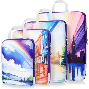 Gonex Compression Packing Cubes, 4pcs Expandable Storage Travel Luggage Bags Organizers, Travel Cubes for Suitcase Carry On (Rainbow)