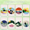 Soleeya Punch Needle Kits Adults Beginner 8 Pcs Punch Needle Coaster Kit Landscape Patterns Stitching Punch Embroidery Including Yarn Hoop Needle, Rug Tufting Coaster DIY Craft Gifts