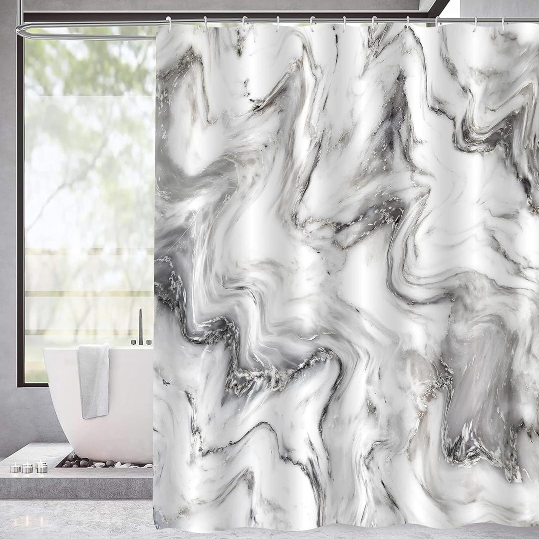 MitoVilla Grey Marble Shower Curtain Set, Abstract Modern Shower Curtain for Bathroom Decor, Luxury Standard Shower Curtain for Bathtub, Waterproof Washable Fabric Shower Curtain, 72 x 72