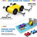 Montessori Toys for Toddlers, Children Race Track Toy with 4 Cars and 1 Wooden Parking Lot, Stable Base, Car Ramp Toy for 1 2 3 Year Old Boy Girl Gifts