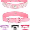 Bling Dog Collar for Small Medium Large Dogs, Crown Rhinestone Dog Collars for Girl and boy Dog, Diamond Puppy Collars, Adjustable Leather Suede SOFE Cat Collar (S(10.6"-13"/27CM-33CM), Pink)