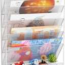 Wall File Organizer Holder Mesh Hanging Paper Document Holder, Vertical 6 Pocket Tier for Office Home, Silver