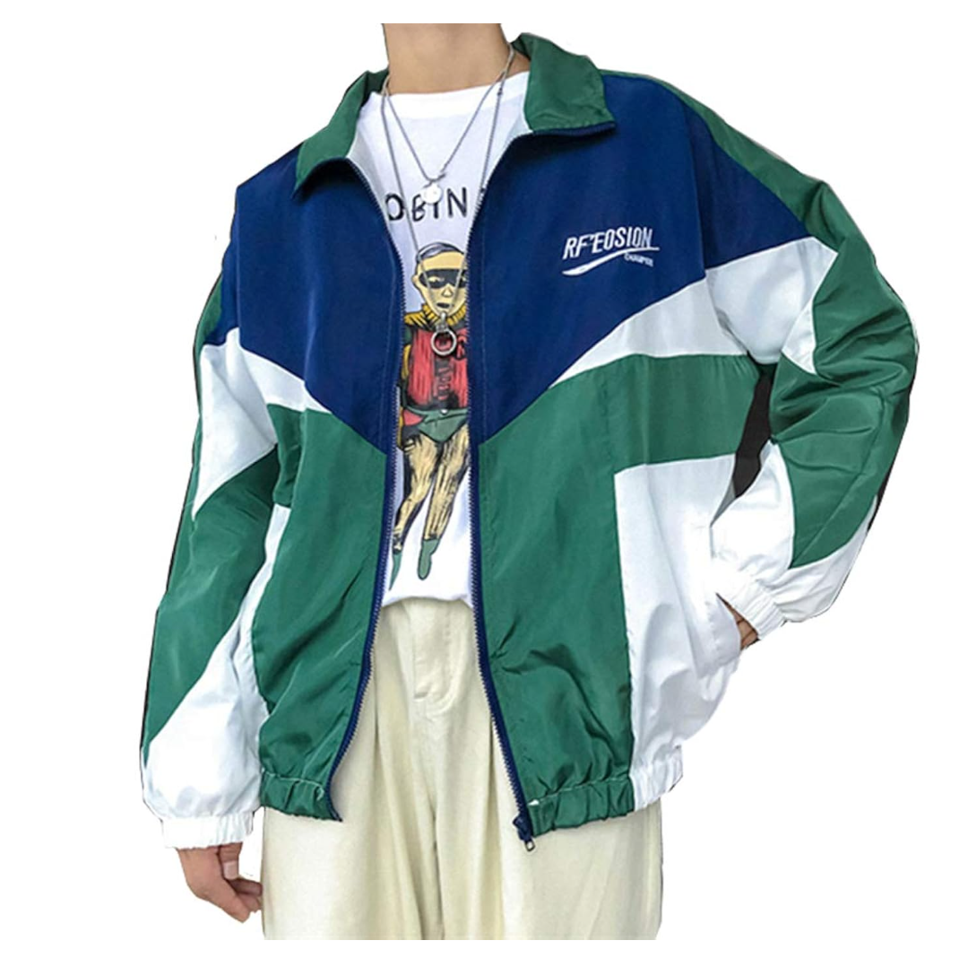 Floette Retro Colorblocked Track Jacket Windbreaker Jacket Athletic Hip Hop Outdoor Windproof Coat No Size
