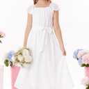 GRACE KARIN Girls Dress Formal Party Wedding Guest Pageant Dress for Teen Girls Ruffle Backless Maxi Sundress Size 6-14 (White)