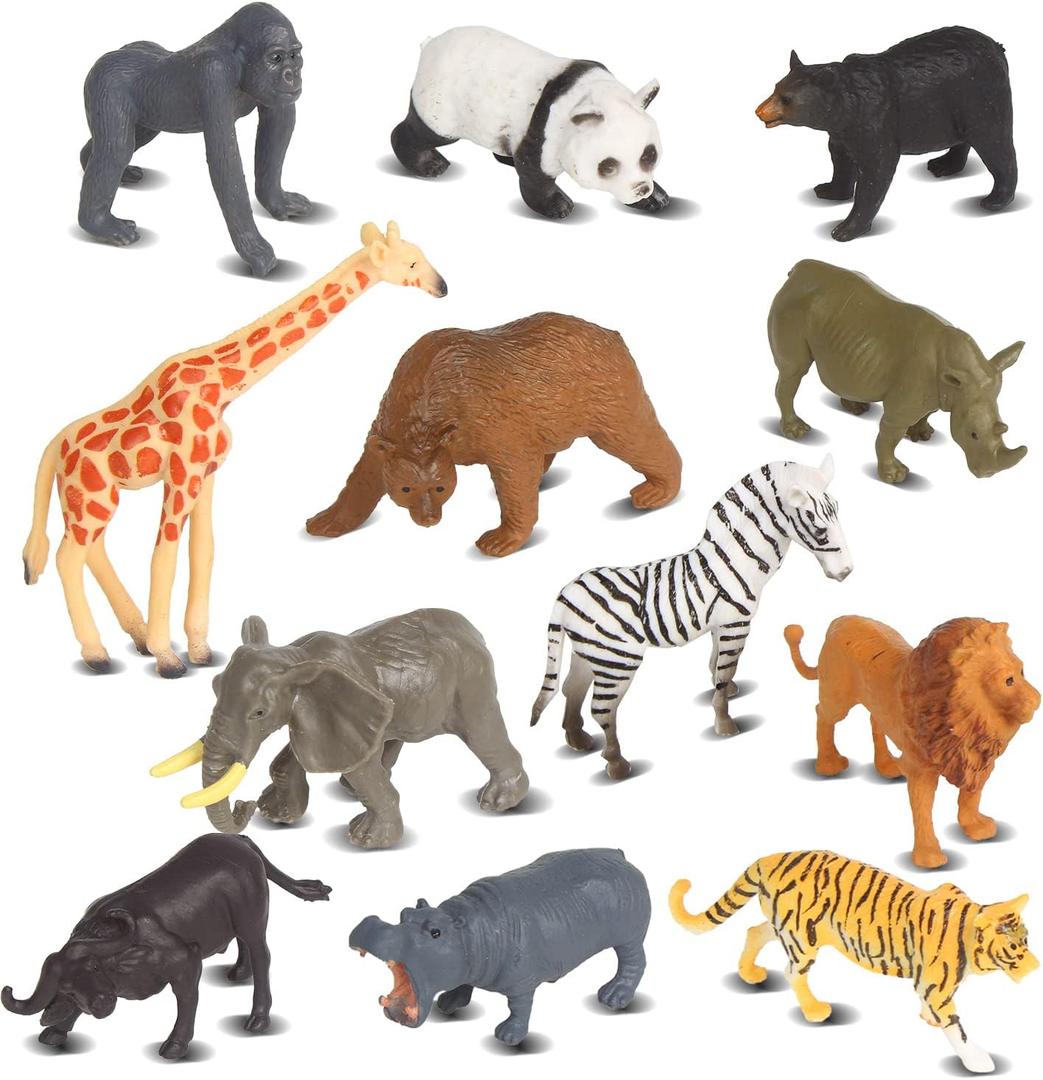 LOMIMOS 12Pcs Mini Wild Animal Figure Toy,Realistic Safari Animal Figurines Model Cake Topper Decoration for Children Kid Birthday Christmas Educational Learning Party