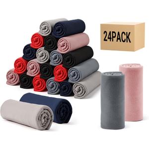 CULVE 24 Pack Fleece Throw Blanket 50x60 - Soft Lightweight Blankets in Bulk for Wedding, Gifts Pet Home Bed Sofa Couch Office Travel(6 Color)