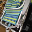 Aluminum Backpack Low Profile Beach Chair - 5-Position Lay Flat Reclining Folding Chair with Removable Cooler Bag - Heavy Duty 330 lbs Capacity, Lightweight Portable Sand Seat - Striped Green